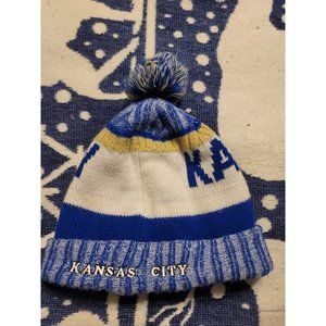 Kansas City Blue White Yellow Beanie Hat Knit Pom Ball